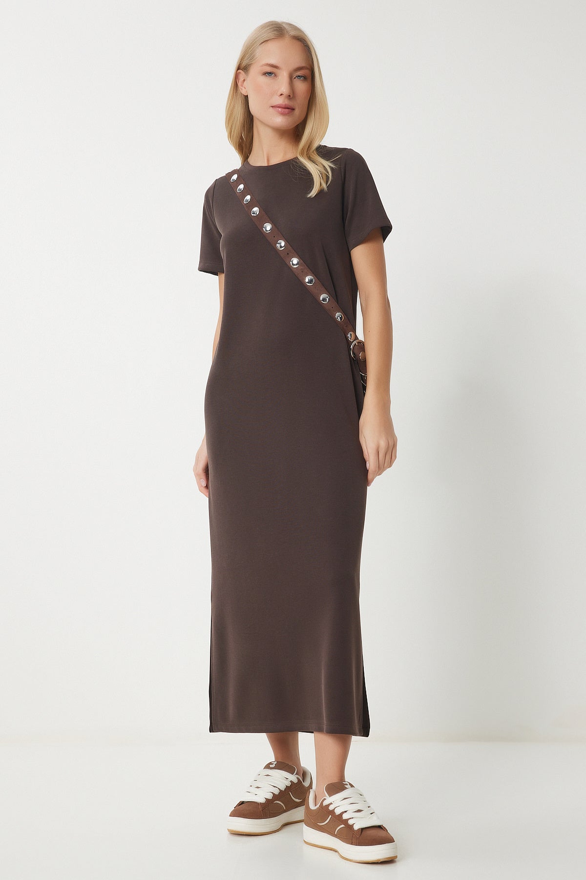 Kahverengi Basic Yazlık Modal Elbise SJ00002