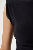 Siyah Dik Yaka Büzgülü Crop Örme Bluz CI00101