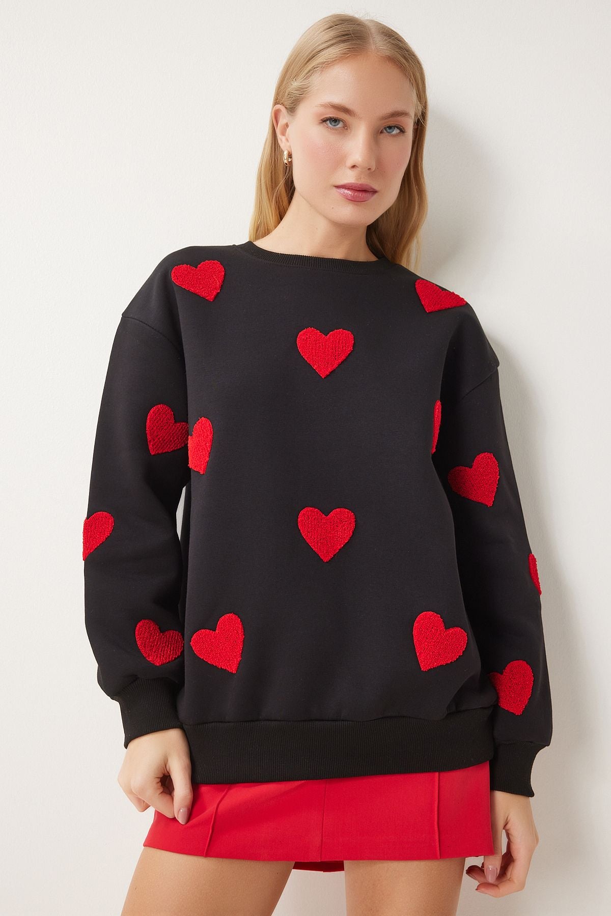 Siyah Kalpli Dokulu Şardonlu Örme Sweatshirt MP00030