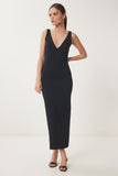 Siyah V Yaka Midi Örme Elbise UB00378
