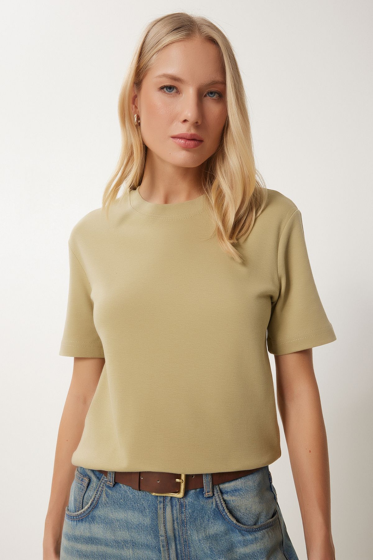 Açık Yeşil Pamuklu Basic Örme T-Shirt AG00001