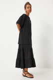 Siyah Oversize T-Shirt Volanlı Örme Etek Takım UB00291