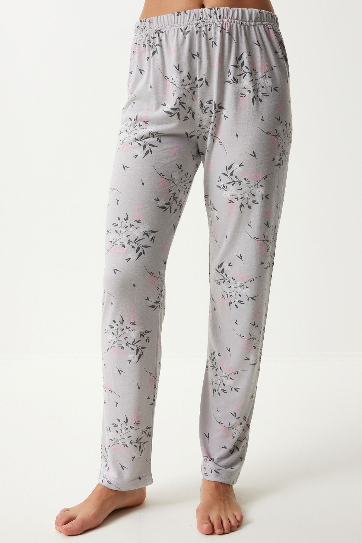 Gri Desenli Gömlek Pantolon Pijama Takımı EC00043