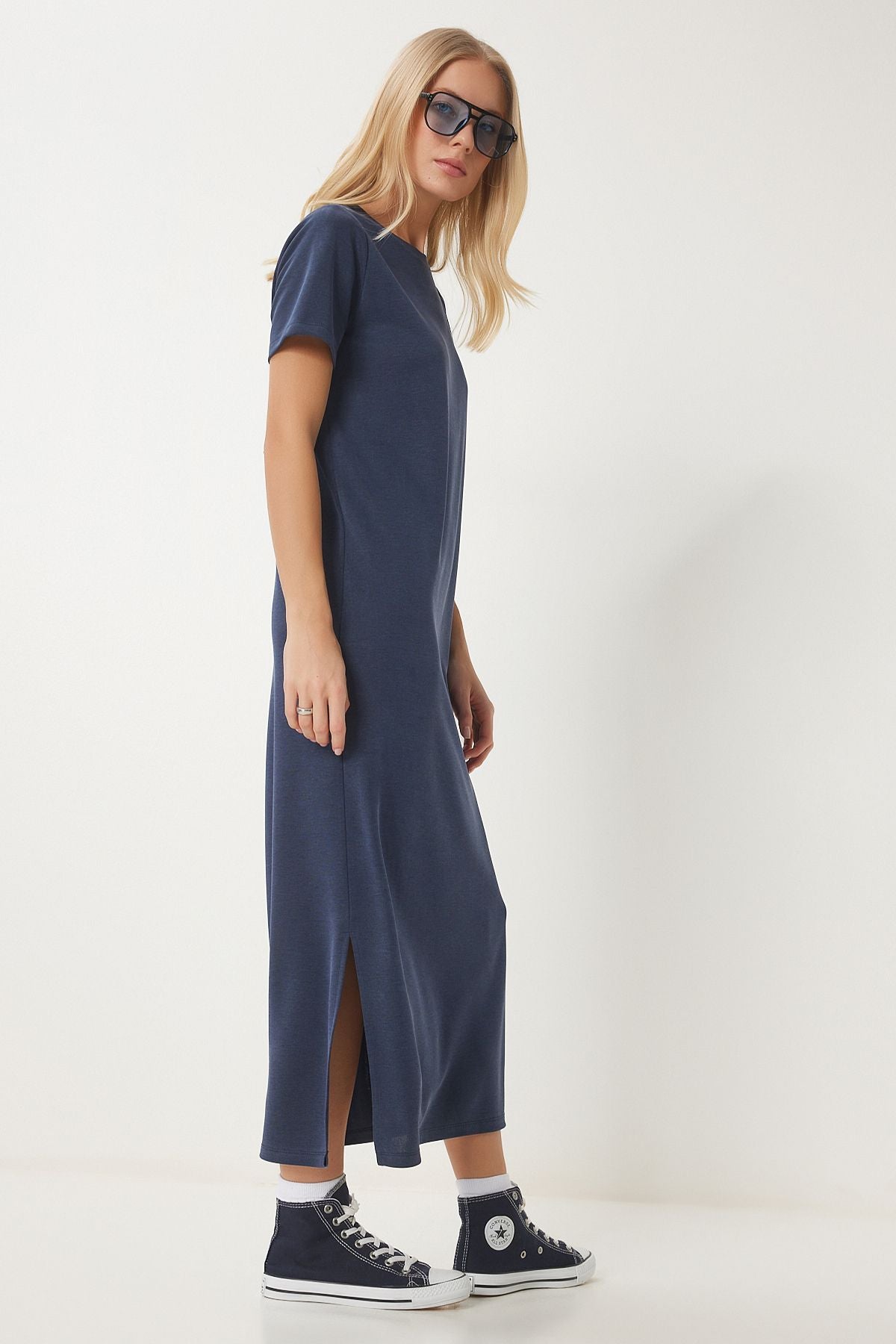 Lacivert Basic Yazlık Modal Elbise SJ00002