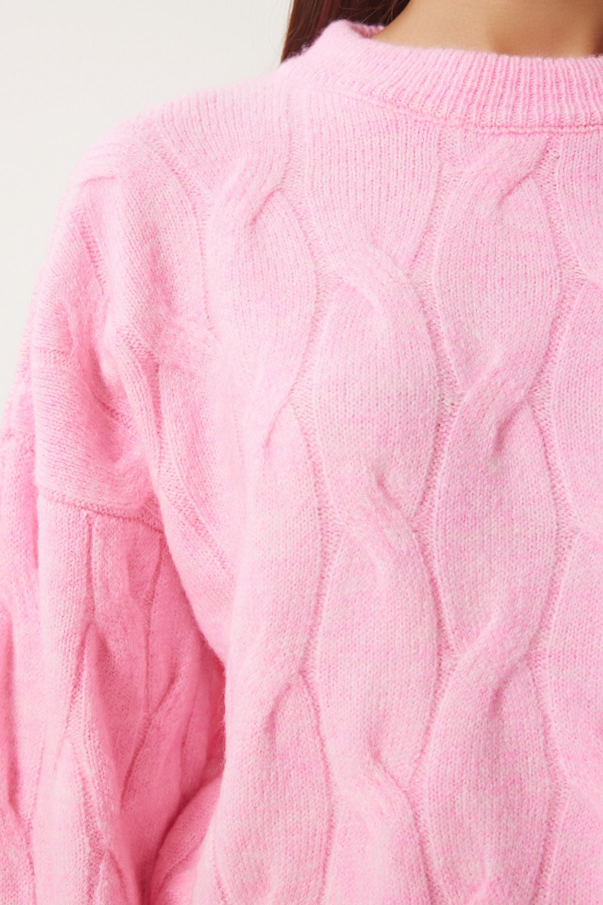 Pembe Dokulu Crop Triko Kazak MX00170