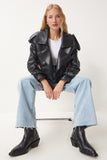 Siyah Oversize Suni Deri Ceket OH00059