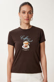 Kahverengi Baskılı Örme T-Shirt UB00388