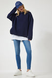 Lacivert Fermuar Detaylı Şardonlu Örme Sweatshirt UB00148