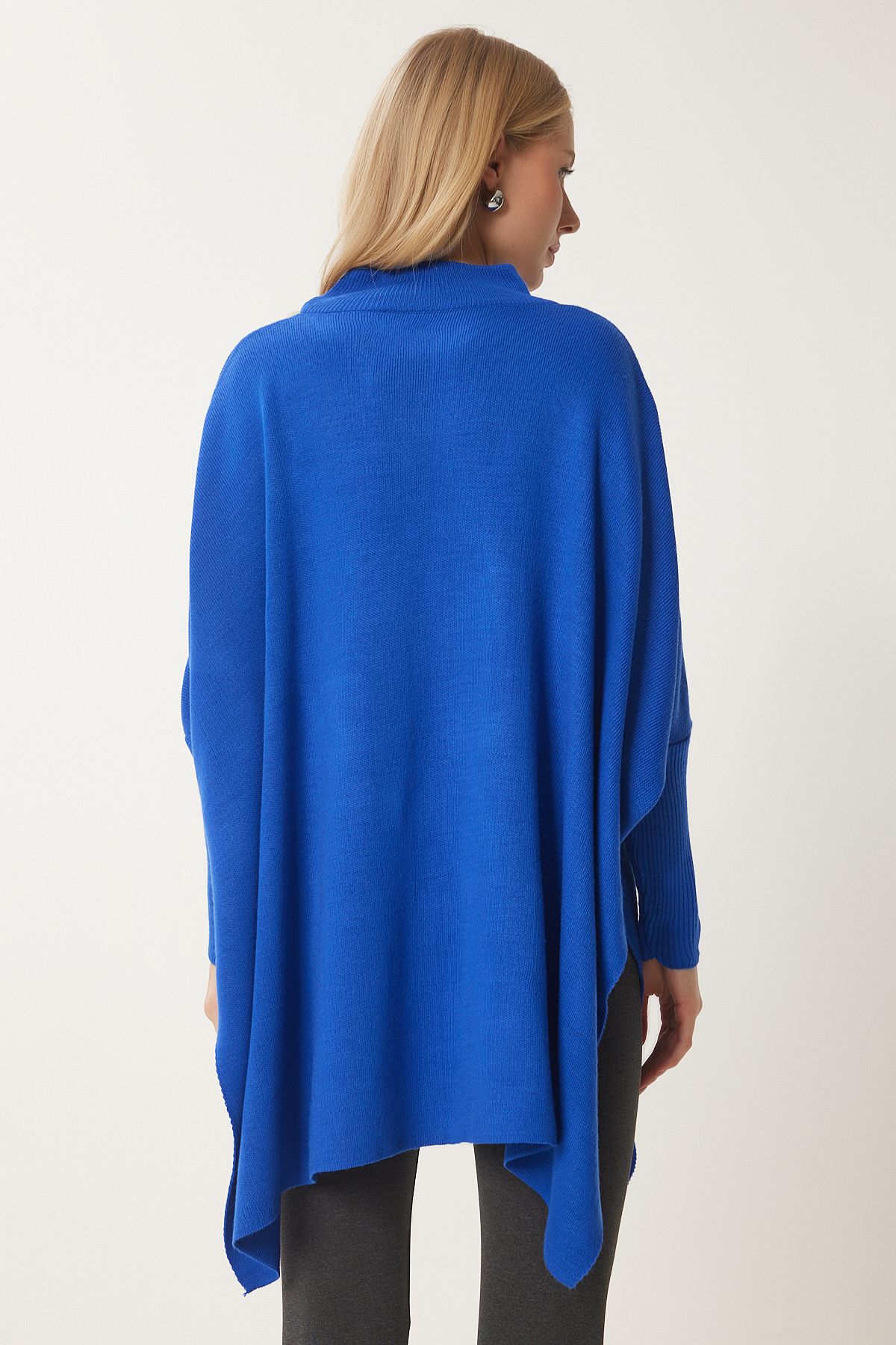 Mavi Yandan Yırtmaçlı Oversize Panço Kazak YY00005