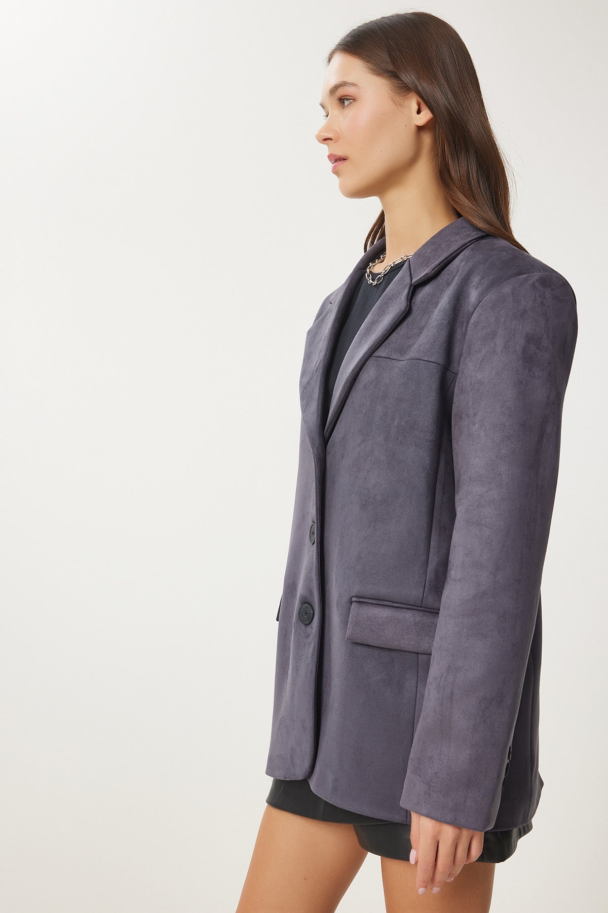 Antrasit Premium Süet Blazer Ceket FN03443