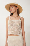 Krem Ajurlu Yazlık Triko Crop Etek Takım NF00085