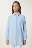 Gök Mavi Oversize Uzun Basic Gömlek DD00842