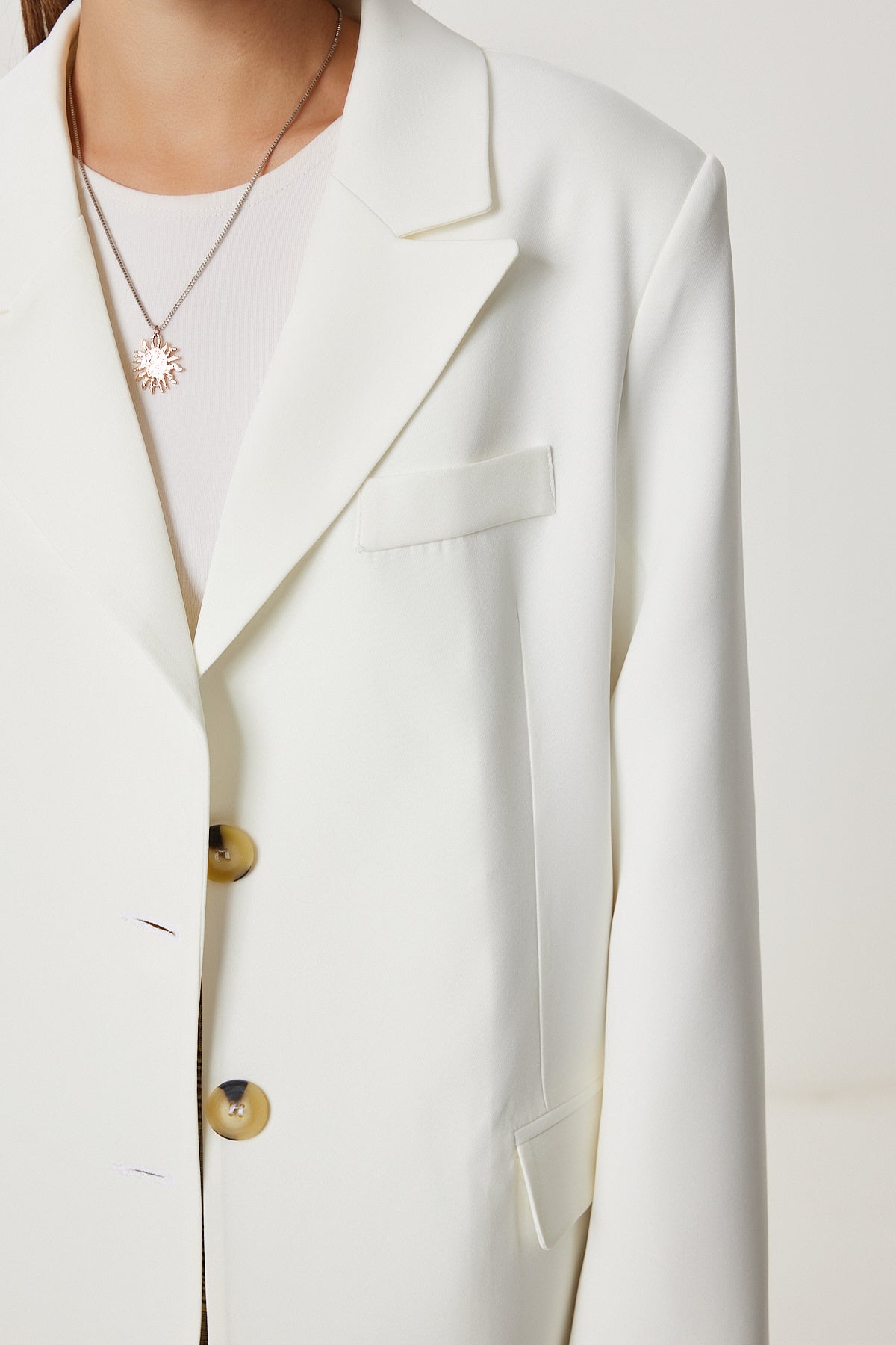 Ekru Vatkalı Oversize Dokuma Ceket KT00028