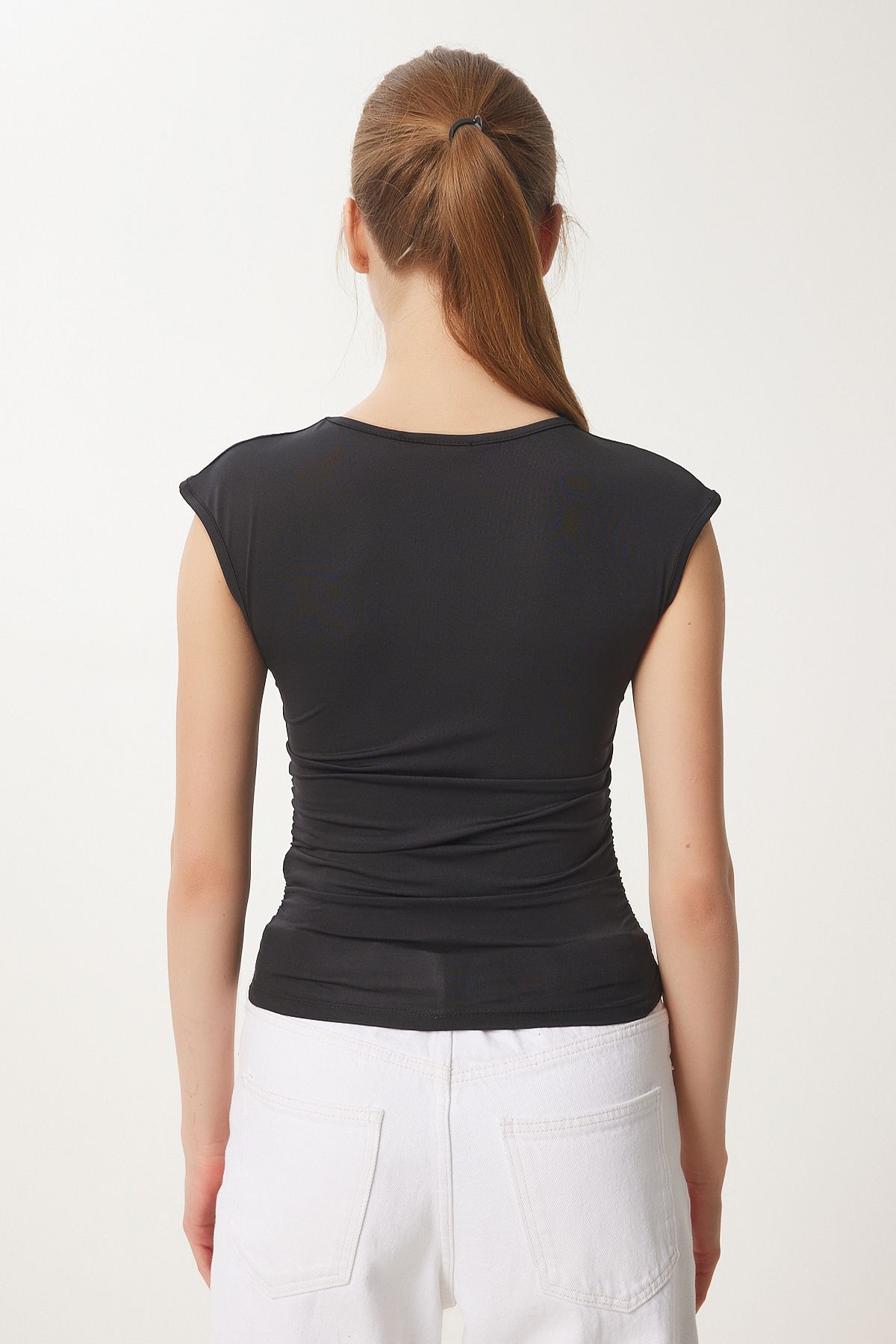 Siyah Büzgülü Sandy Crop Bluz AN00229
