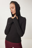 Siyah Parmak Ve Sırt Cut Out Detaylı Kapüşonlu Sweatshirt VX00004