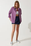 Koyu Lila Oversize Uzun Basic Gömlek DD00842