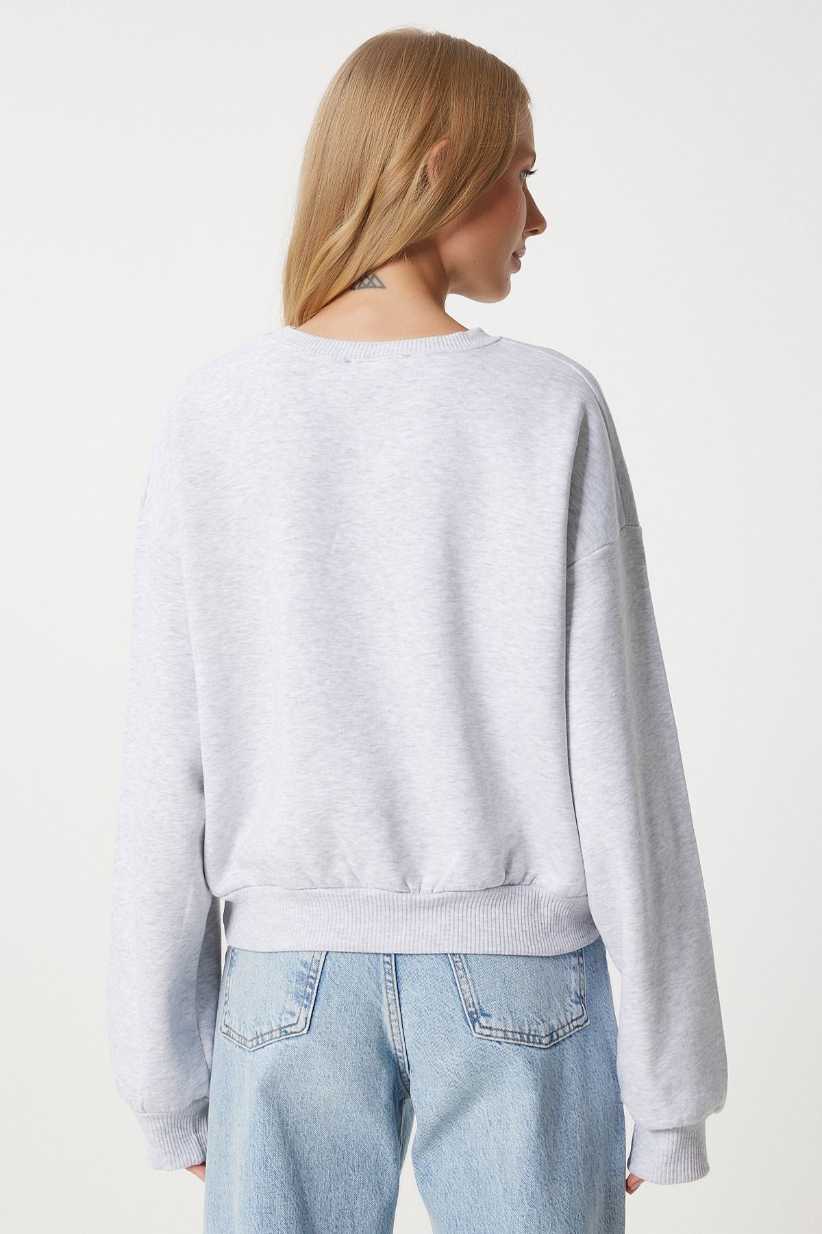 Gri Sloganlı Armalı Şardonlu Örme Sweatshirt MP00028