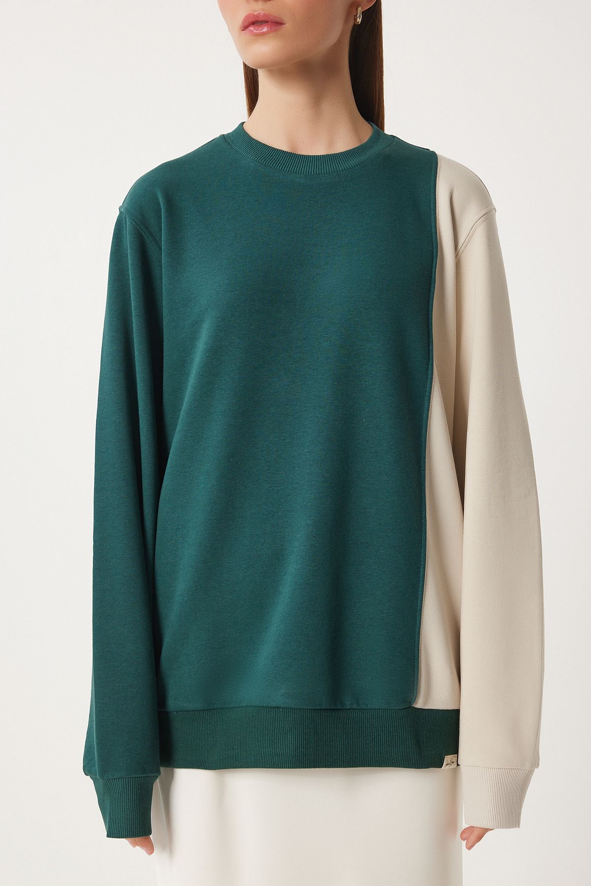 Yeşil Blok Renkli Örme Sweatshirt VN00021