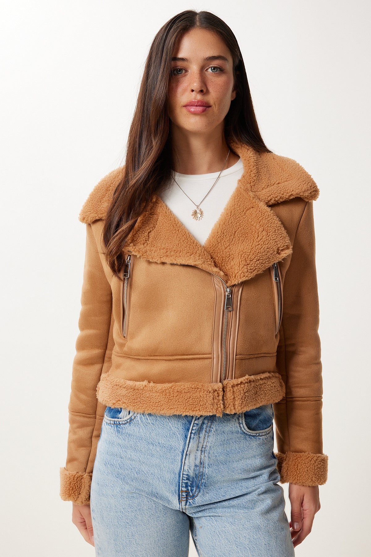 Camel Suni Kürklü Nubuk Ceket DD01371