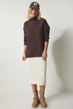 Kahverengi Dik Yaka Basic Şardonlu Sweatshirt UB00166
