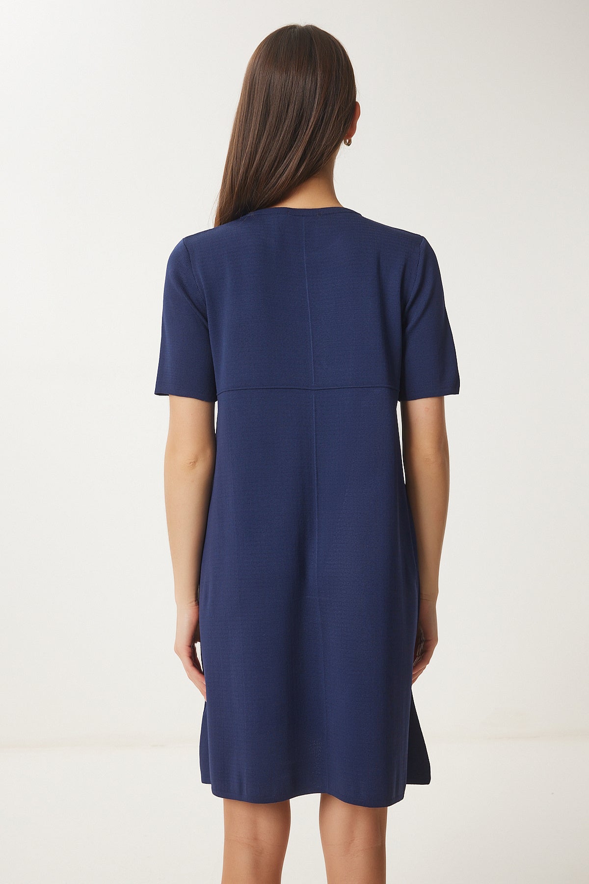Lacivert Oversize Basic Triko Elbise UB00368