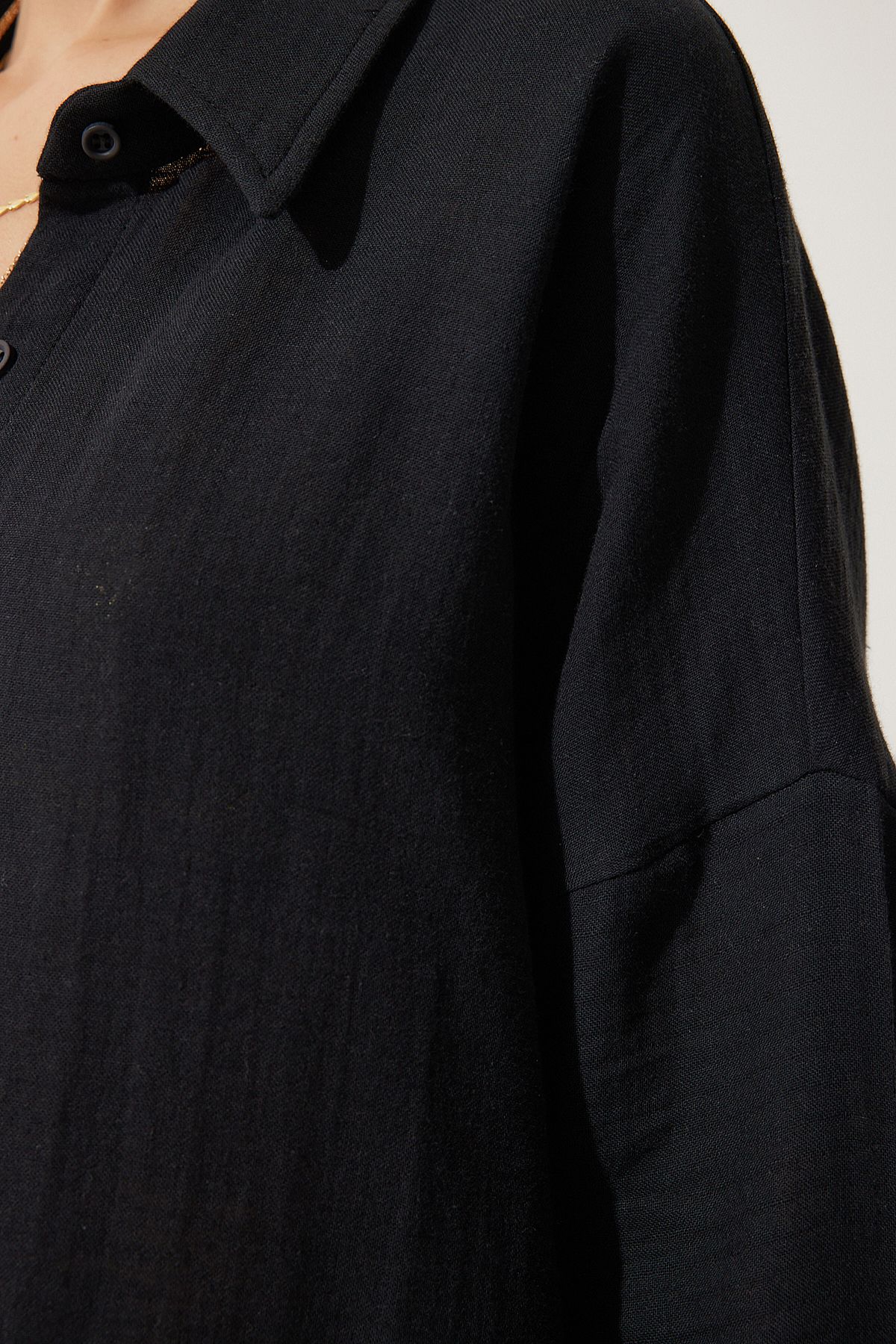 Siyah Oversize Müslin Gömlek Pantolon Takım TO00128