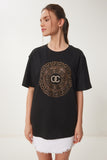 Siyah Şık Taşlı Örme T-Shirt BW00005