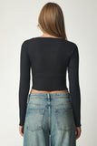 Siyah Krem V Yaka 2'Li Paket Crop Örme Bluz UB00202