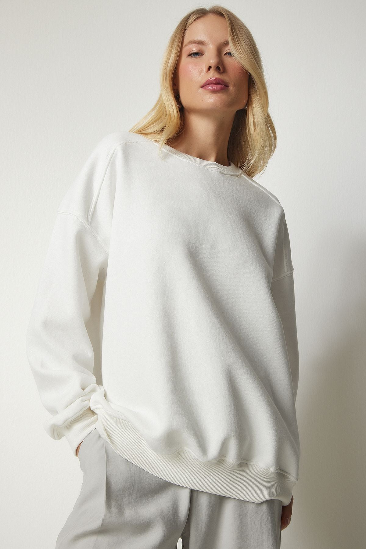 Ekru Şardonlu Oversize Sweatshirt MC00232