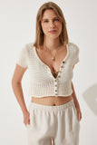 Krem Ajurlu Crop Triko Hırka BV00119