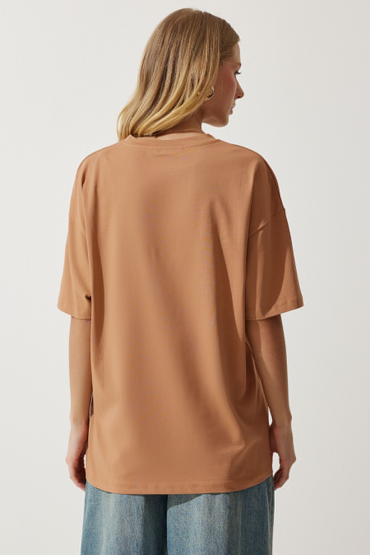 Bisküvi Bisiklet Yaka Basic Oversize Örme T-Shirt BF00091