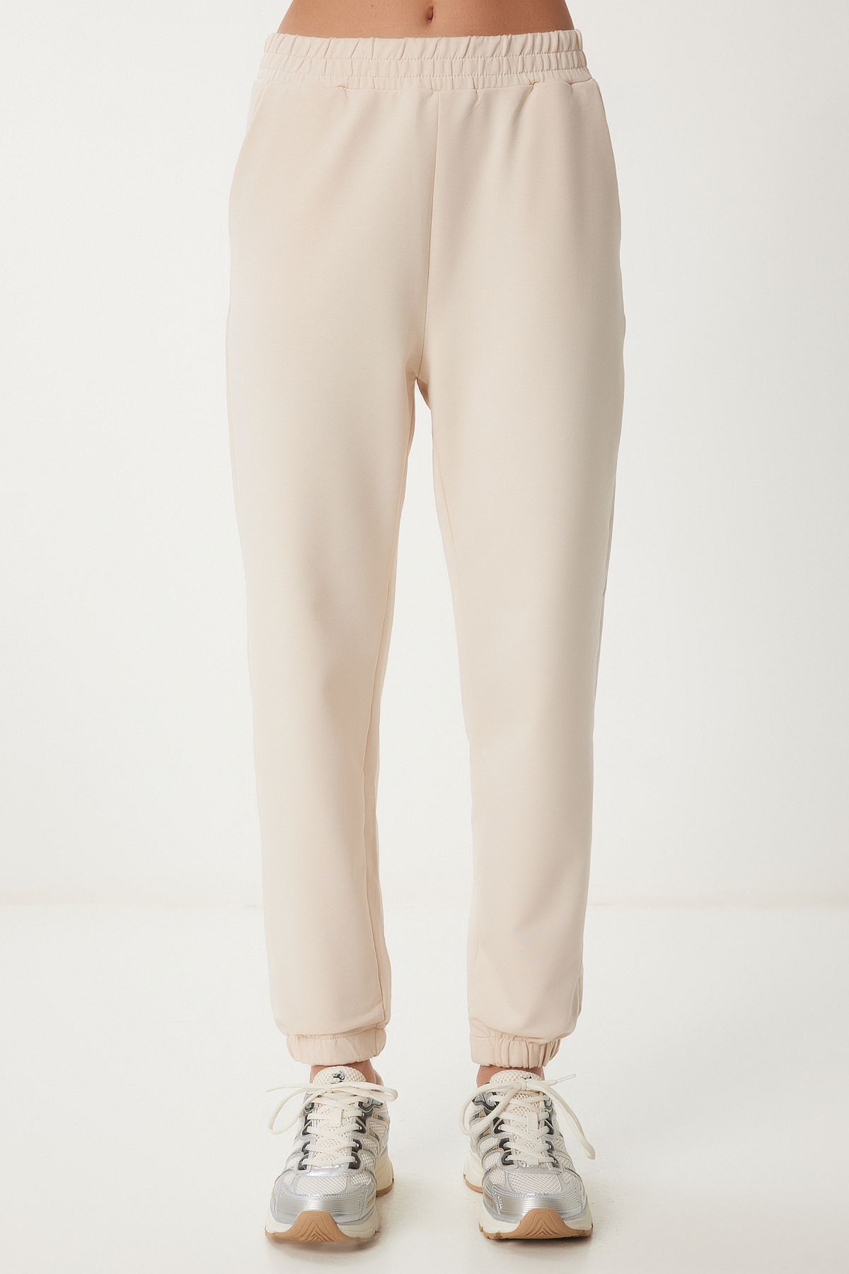Krem Bisiklet Yaka Oversize Örme Eşofman Takımı FN03456