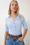 Gök Mavi Pensli Basic Poplin Gömlek WF00095