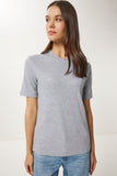 Gri Melanj Pamuklu Basic Örme T-Shirt AG00001