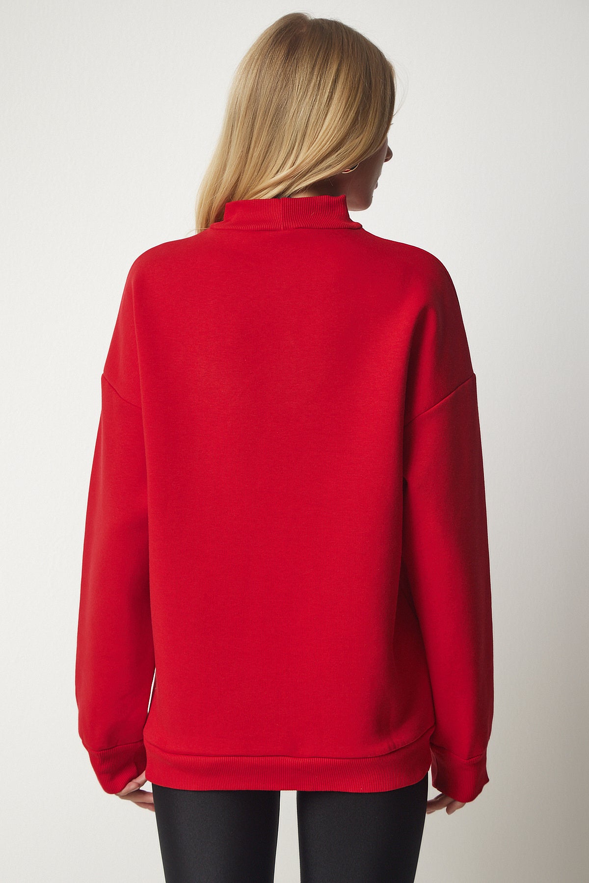 Kırmızı Dik Yaka Basic Şardonlu Sweatshirt UB00166