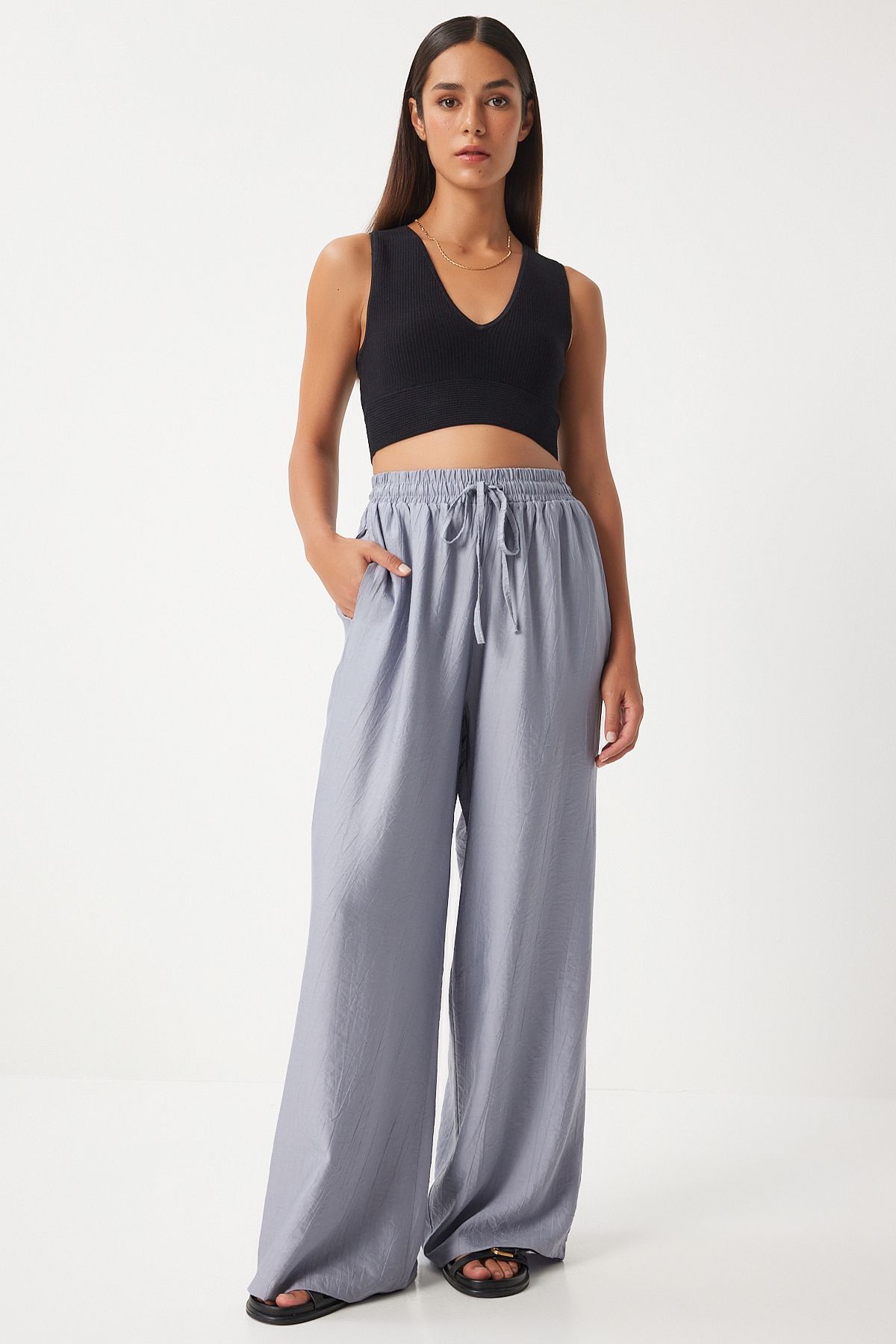 Gri Bol Paça Rahat Ayrobin Pantolon DP00206