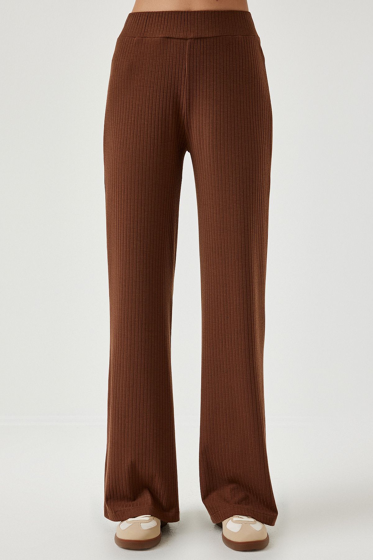 Kahverengi Fitilli Örme Bluz Pantolon Takım KH00088