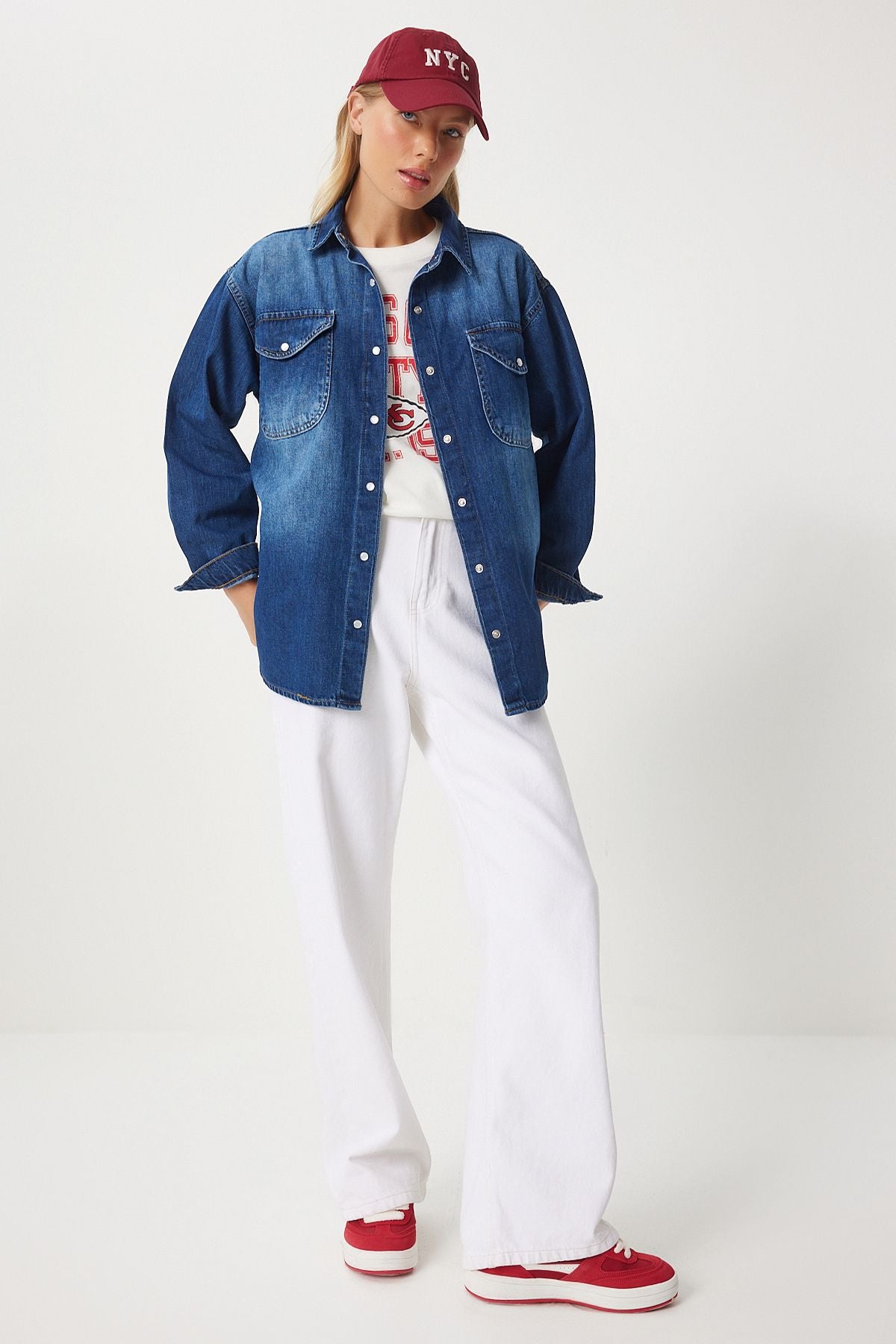 Koyu Mavi Kapaklı Cepli Denim Gömlek UL00044