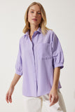 Lila Balon Kollu Poplin Gömlek DD01308