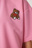 Pembe Ayıcık İşlemeli Oversize Örme T-Shirt ZV00286