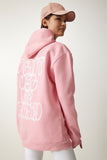 Açık Pembe Kapüşonlu Baskılı Şardonlu Sweatshirt OW00007