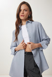 Gri Oversize Uzun Basic Gömlek  DD00842