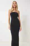 Siyah Straplez Yaka Midi Sandy Elbise UB00347