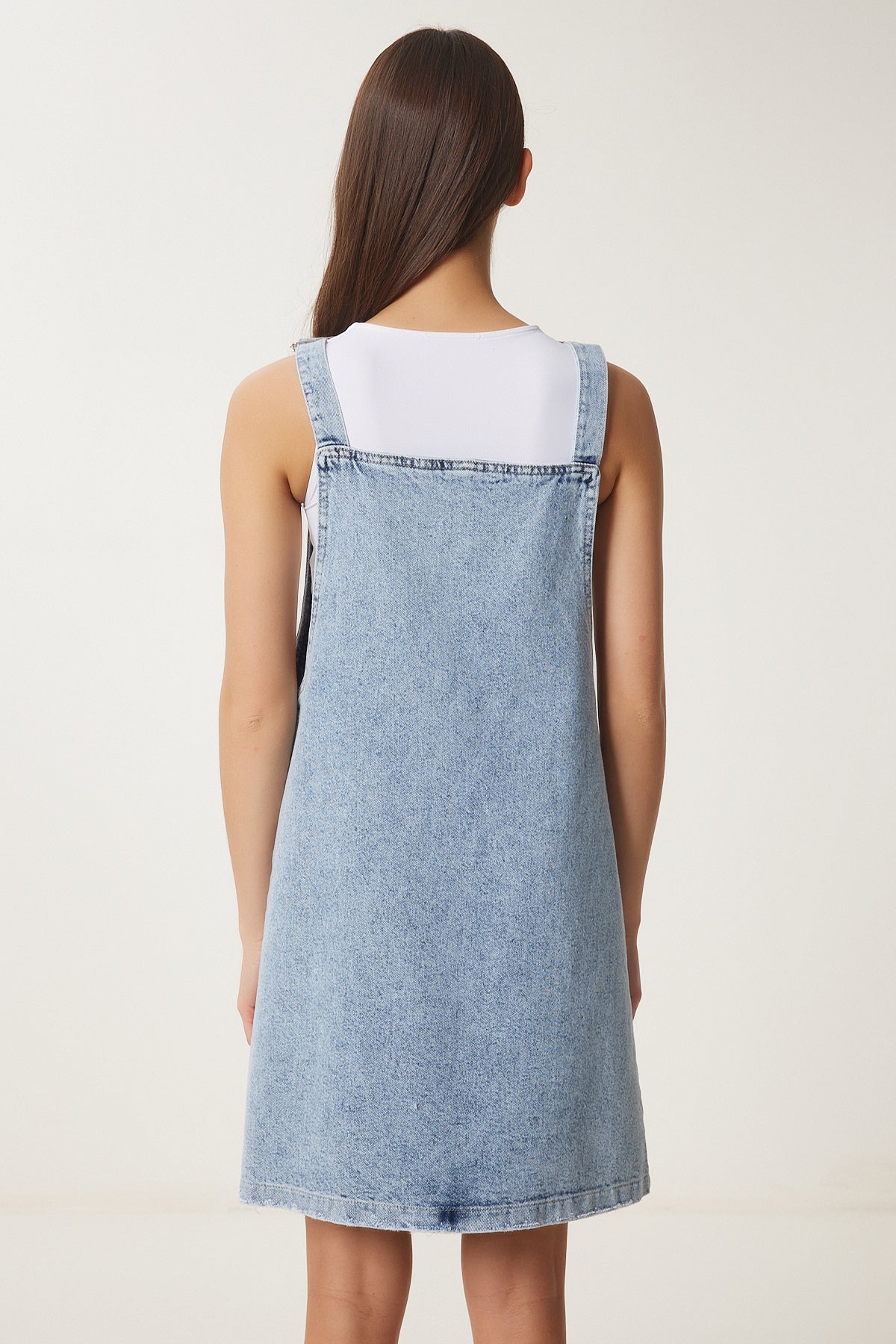 Mavi Cepli Mini Denim Salopet Elbise OK00068