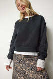 Antrasit Şardonlu Crop Sweatshirt UB00179