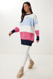 Mavi Ekru Çizgili Oversize Triko Kazak MX00241