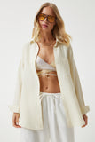 Açık Krem Oversize Basic Müslin Gömlek MX00150