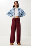 Bordo Geniş Paça Rahat Örme Pantolon PB00054