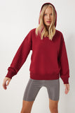 Bordo Kapüşonlu Şardonlu Sweatshirt OW00050