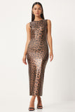 Siyah Bej Leopar Desenli Dar Elbise PF00077